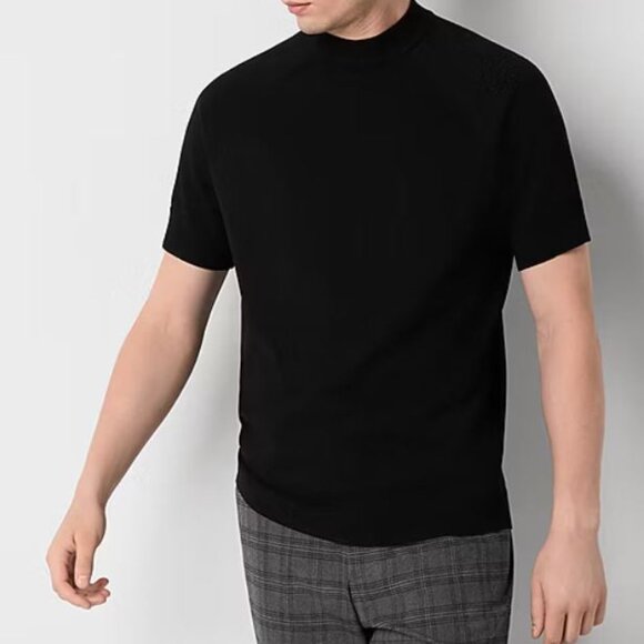 J. Ferrar Men's Mock Crew Neck Short Sleeve Pullover T-Shirts Black Size XXL - Picture 4 of 6